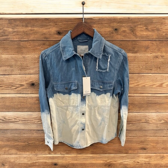 NWT Rails Turner Y2K Bleached Denim Jacket Women's Size XS Distressed 90's Faded - Picture 1 of 12